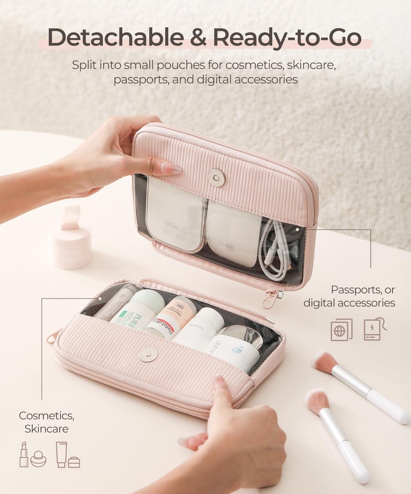 EPEDAL24 Preppy Makeup Bag, Rectangle Double Detachable Cosmetic Organizer, Clear Side Panel Portable Travel Pouches for In-Flight Essentials, Beauty & Tech Accessories, Gift for Women - Image 3