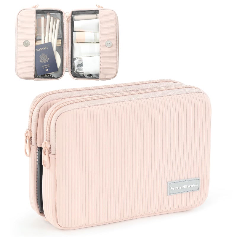 EPEDAL24 Preppy Makeup Bag, Rectangle Double Detachable Cosmetic Organizer, Clear Side Panel Portable Travel Pouches for In-Flight Essentials, Beauty & Tech Accessories, Gift for Women - Image 1
