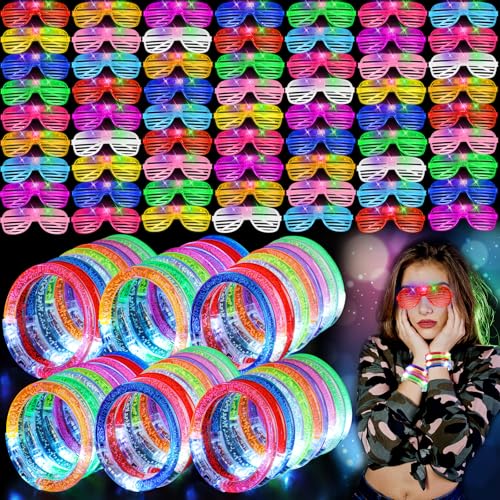 UZLU 80 Pcs Glow in the Dark Party Supplies with Light up Glasses LED Bracelets 10 Neon Colors Glow Stick Bracelet Flashing Glasses for Kids Adult Rave Birthday Halloween Christmas Party Toys Favors - Image 1