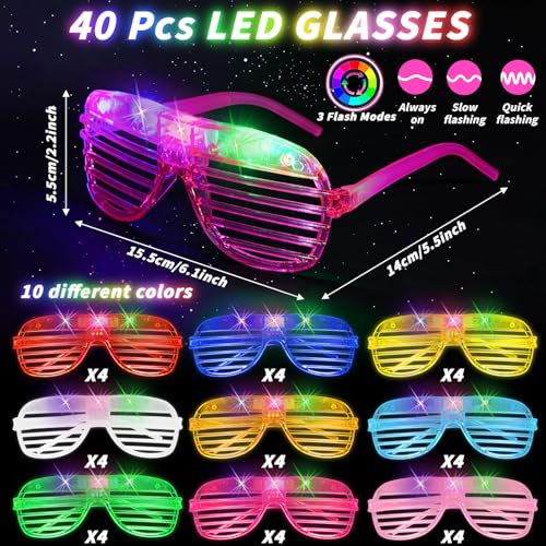 UZLU 80 Pcs Glow in the Dark Party Supplies with Light up Glasses LED Bracelets 10 Neon Colors Glow Stick Bracelet Flashing Glasses for Kids Adult Rave Birthday Halloween Christmas Party Toys Favors - Image 5