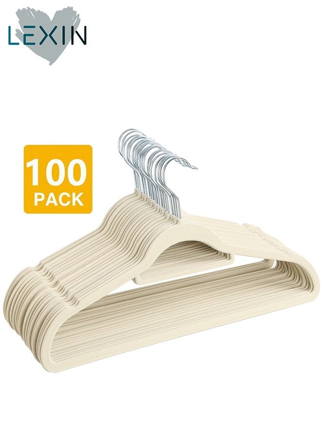LEXIN 100-Piece Non-Slip Velvet Hangers Beige 45x23cm  - Image 1