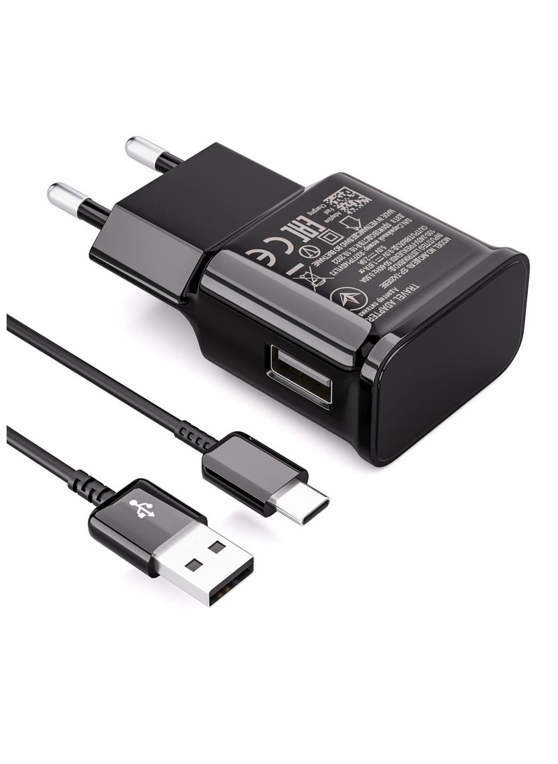 Generic - شاحن مع كابل شحن سريع USB نوع سي متوافق مع سامسونج جالاكسي S8 S8 S8+ S9 بلس S9+ S10 S10 S10 بلس S10e A50 A40 A30 A20 A42 5G شاحن سريع اصلي اسود - Image 1