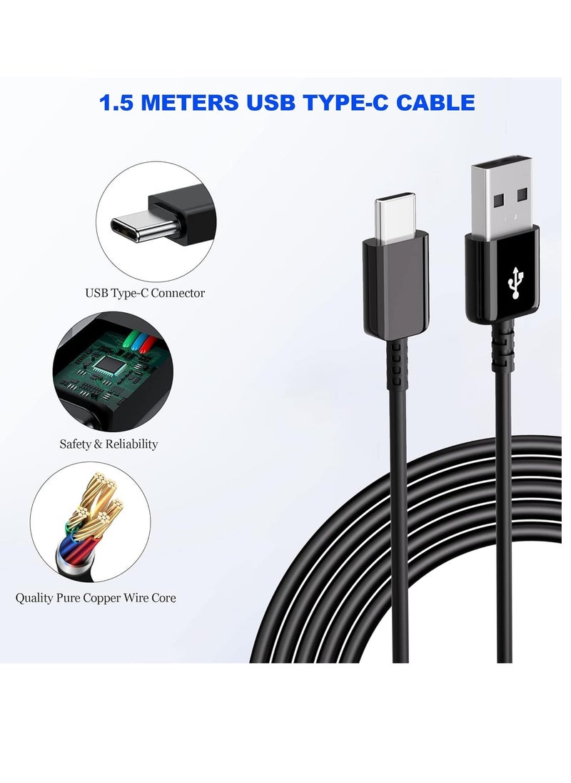 Generic - شاحن مع كابل شحن سريع USB نوع سي متوافق مع سامسونج جالاكسي S8 S8 S8+ S9 بلس S9+ S10 S10 S10 بلس S10e A50 A40 A30 A20 A42 5G شاحن سريع اصلي اسود - Image 1