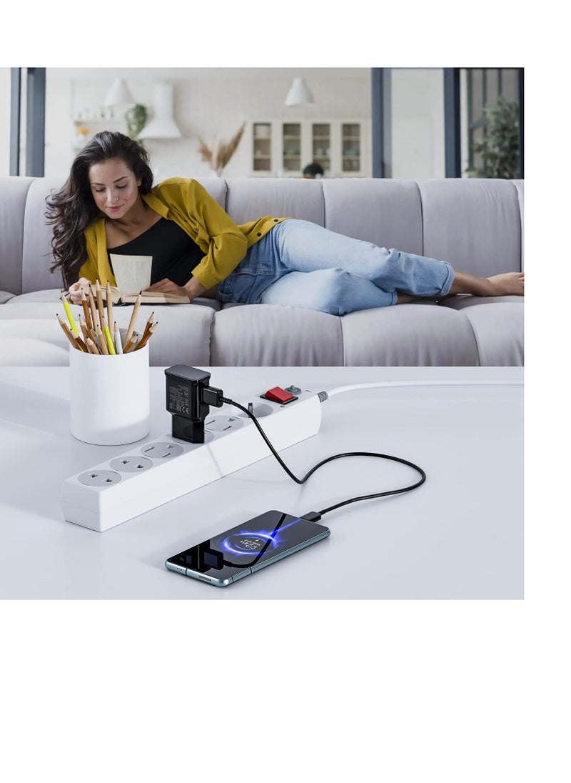 Generic - شاحن مع كابل شحن سريع USB نوع سي متوافق مع سامسونج جالاكسي S8 S8 S8+ S9 بلس S9+ S10 S10 S10 بلس S10e A50 A40 A30 A20 A42 5G شاحن سريع اصلي اسود - Image 1
