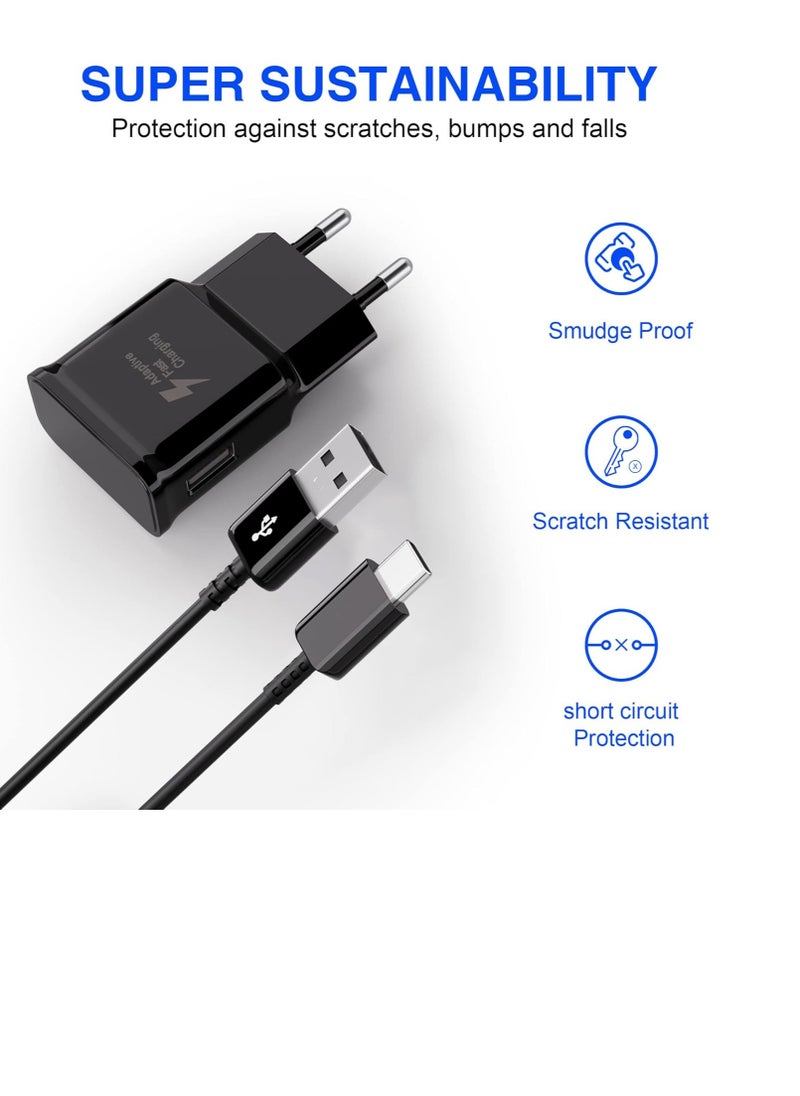 Generic - شاحن مع كابل شحن سريع USB نوع سي متوافق مع سامسونج جالاكسي S8 S8 S8+ S9 بلس S9+ S10 S10 S10 بلس S10e A50 A40 A30 A20 A42 5G شاحن سريع اصلي اسود - Image 1