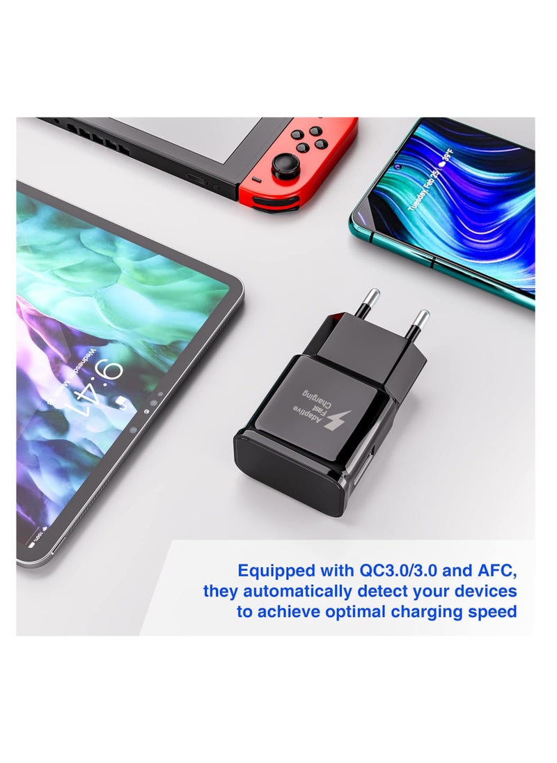 Generic - شاحن مع كابل شحن سريع USB نوع سي متوافق مع سامسونج جالاكسي S8 S8 S8+ S9 بلس S9+ S10 S10 S10 بلس S10e A50 A40 A30 A20 A42 5G شاحن سريع اصلي اسود - Image 1