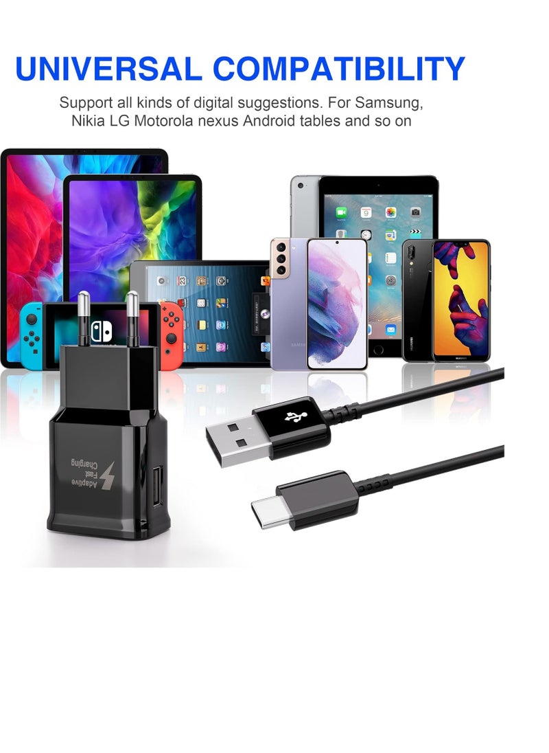 Generic - شاحن مع كابل شحن سريع USB نوع سي متوافق مع سامسونج جالاكسي S8 S8 S8+ S9 بلس S9+ S10 S10 S10 بلس S10e A50 A40 A30 A20 A42 5G شاحن سريع اصلي اسود - Image 1