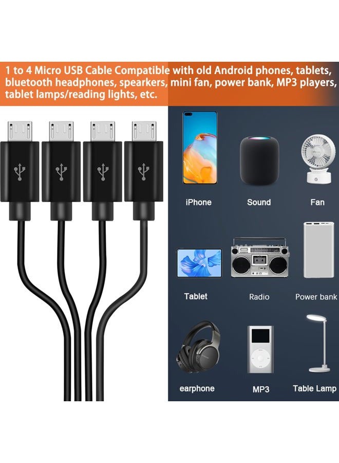 Herfair Micro USB Splitter Cable, 4-in-1 Multi Micro USB Cable Charging Cord, USB to Micro USB Wire Lead, USB 2.0 Type A Male to 4 Micro USB Male Adapter Cable for Data Sync/Charge (1.64ft, Black) - Image 4