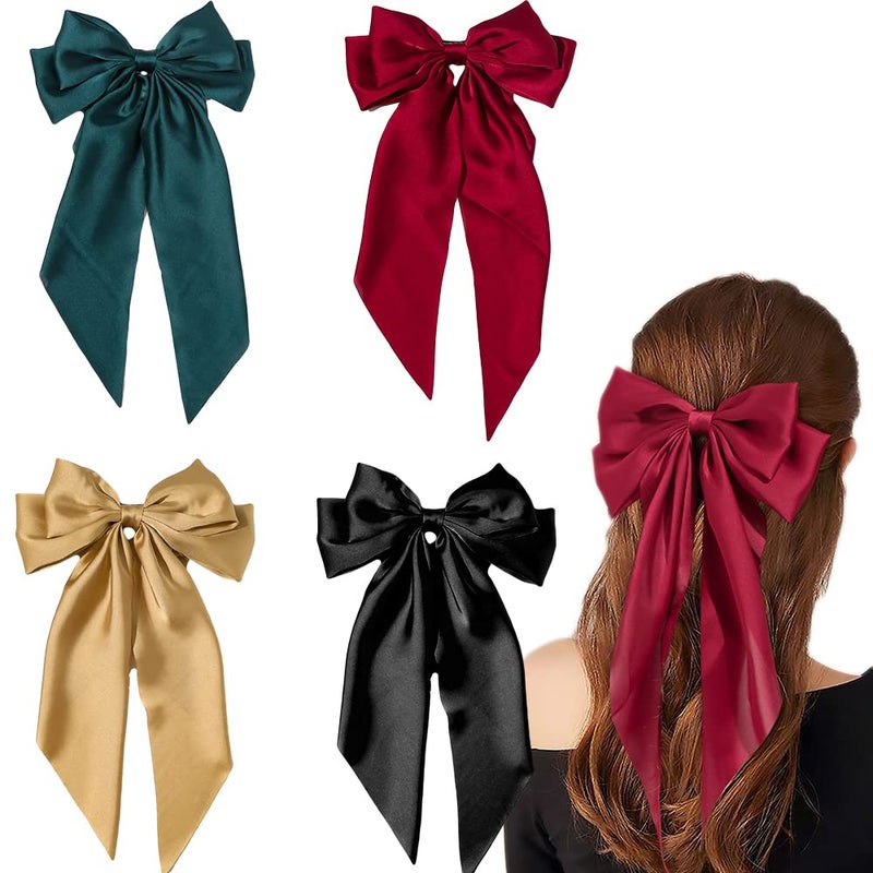 Large Silky Hair Bows for Women Hair Clips Big Hair Bow Clips for Women and Girls Bowknot Hairpin 4PCS  C