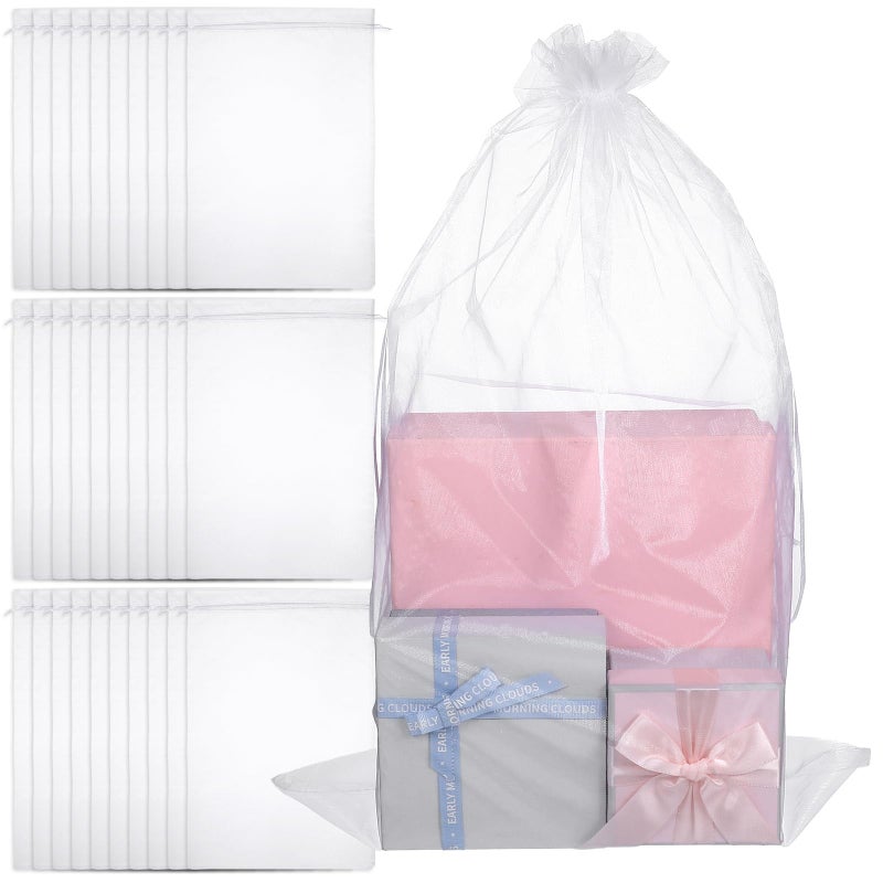 AojSup 30 Pcs Large Organza Bags 16 x 24 Inches Extra Big Organza Drawstring Bags White Mesh Bag for Gifts Wedding Favors Jewelry Party Decor 40 x 60cm - Image 3