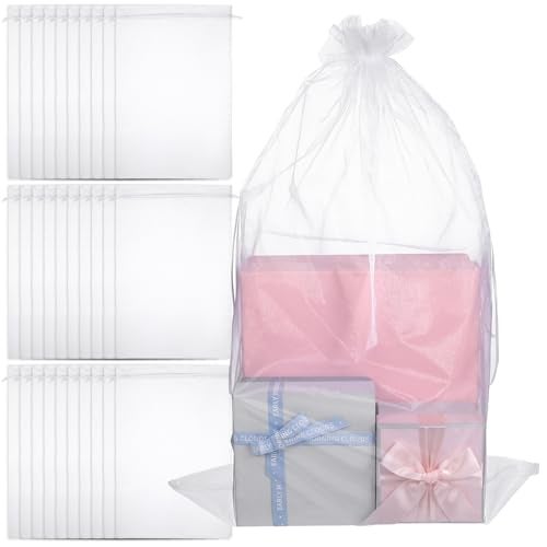 AojSup 30 Pcs Large Organza Bags 16 x 24 Inches Extra Big Organza Drawstring Bags White Mesh Bag for Gifts Wedding Favors Jewelry Party Decor 40 x 60cm - Image 2