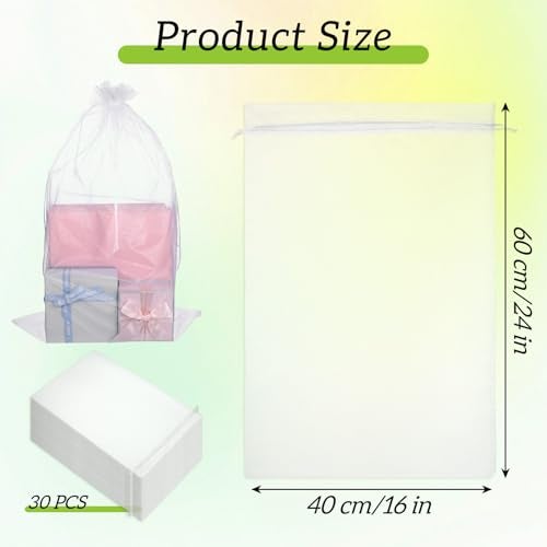 AojSup 30 Pcs Large Organza Bags 16 x 24 Inches Extra Big Organza Drawstring Bags White Mesh Bag for Gifts Wedding Favors Jewelry Party Decor 40 x 60cm - Image 5