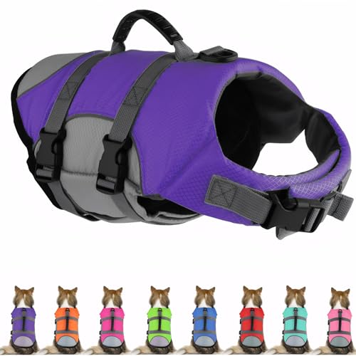 Mklhgty Dog Life Jacket, Reflective Adjustable Dog Vest with Rescue Handle for Swimming and Boating, Ripstop Pet Safety Life Preserver for Small, Medium, and Large Dogs - Image 1