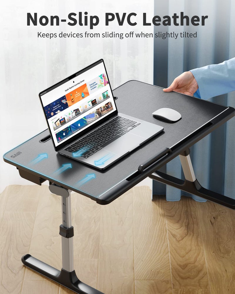 SAIJI Laptop Bed Tray Desk, SAIJI X-Large Adjustable Laptop Table, Foldable Laptop Desk with Storage Drawer and Bookstand for Eating, Working, Writing, Gaming, Drawing (Black) - Image 4