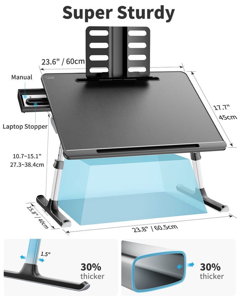 SAIJI Laptop Bed Tray Desk, SAIJI X-Large Adjustable Laptop Table, Foldable Laptop Desk with Storage Drawer and Bookstand for Eating, Working, Writing, Gaming, Drawing (Black) - Image 5