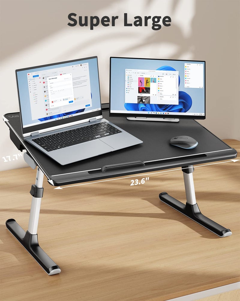 SAIJI Laptop Bed Tray Desk, SAIJI X-Large Adjustable Laptop Table, Foldable Laptop Desk with Storage Drawer and Bookstand for Eating, Working, Writing, Gaming, Drawing (Black) - Image 2