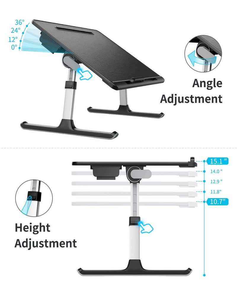 SAIJI Laptop Bed Tray Desk, SAIJI X-Large Adjustable Laptop Table, Foldable Laptop Desk with Storage Drawer and Bookstand for Eating, Working, Writing, Gaming, Drawing (Black) - Image 3