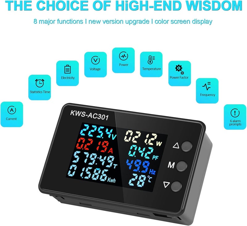 AITIAO Digital Display AC Multimeter 50-300V 0-100A Current Voltmeter with Open Transformer 110V 220V 8 in 1 Multifunction Electric Meter Power Detector LCD Digital Display Tester Gauge Monitor - Image 4