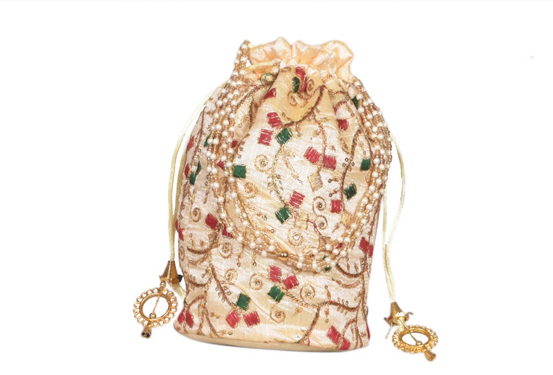 SuneshCreation Ethnic Potli Handbag with Beaded Handle for Women - Image 1