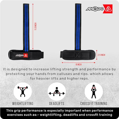 Aprodo Power Weight Lifting Cotton Bar Straps with Wrist Support Wraps, Gym Workout, Bodybuilding, Powerlifting, Strength Training for Men & Women (Black and Blue) - Image 4