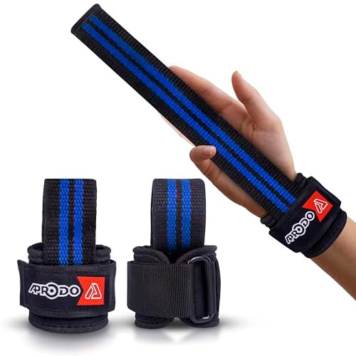 Aprodo Power Weight Lifting Cotton Bar Straps with Wrist Support Wraps, Gym Workout, Bodybuilding, Powerlifting, Strength Training for Men & Women (Black and Blue) - Image 1