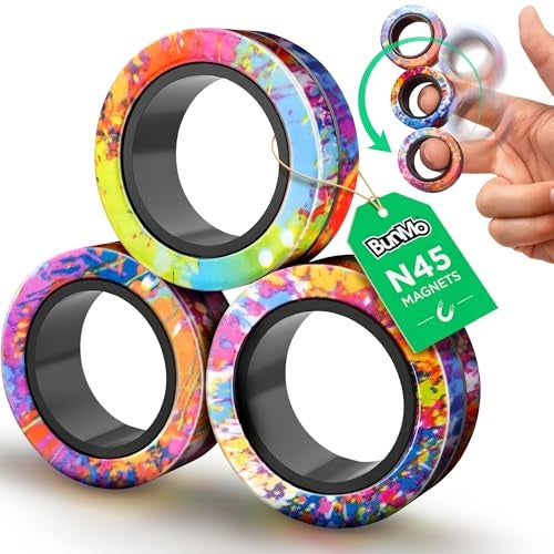 BunMo Easter Basket Stuffers Rainbow Magnetic Rings Improved N45 Magnets BPAFree Quiet Fidget Toy for Adults Teens for Office School Travel Easter Basket Stuffers for Teens - Image 1