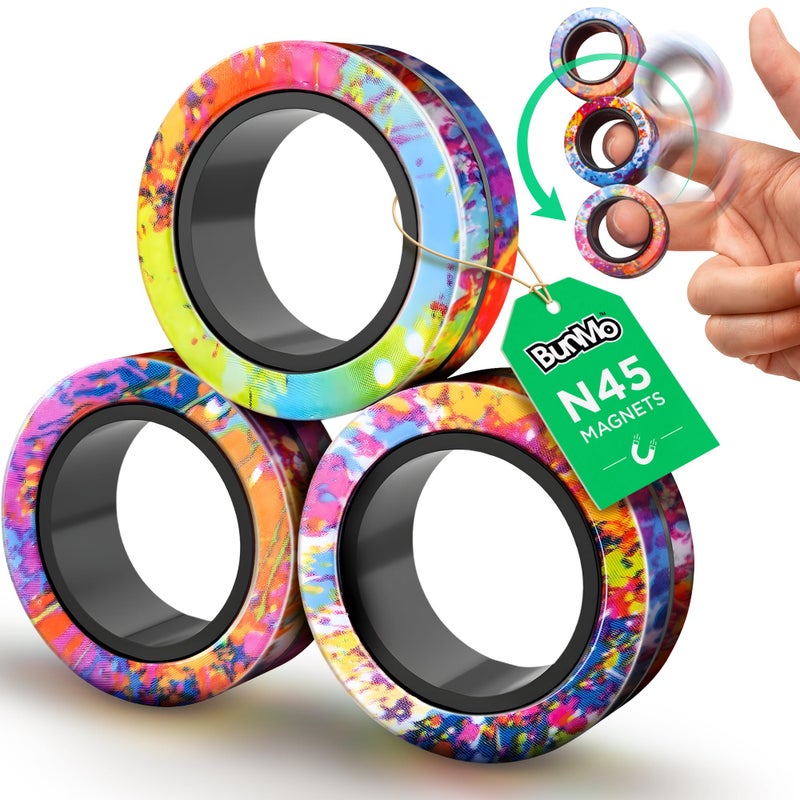 BunMo Easter Basket Stuffers Rainbow Magnetic Rings Improved N45 Magnets BPAFree Quiet Fidget Toy for Adults Teens for Office School Travel Easter Basket Stuffers for Teens - Image 3
