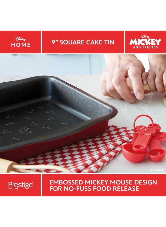 Prestige Prestige New Disney Bake with Mickey Mouse Square Cake Tins for Baking - Non Stick 9 Inch Cake Tin, Carbon Steel Bakeware, Red & Black  - Image 5