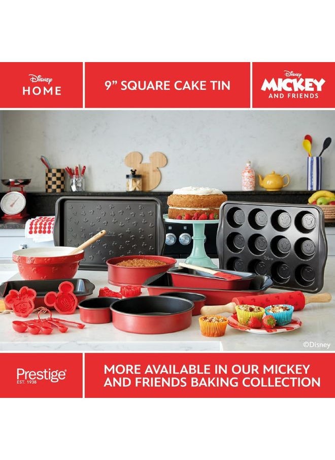 Prestige Prestige New Disney Bake with Mickey Mouse Square Cake Tins for Baking - Non Stick 9 Inch Cake Tin, Carbon Steel Bakeware, Red & Black  - Image 4
