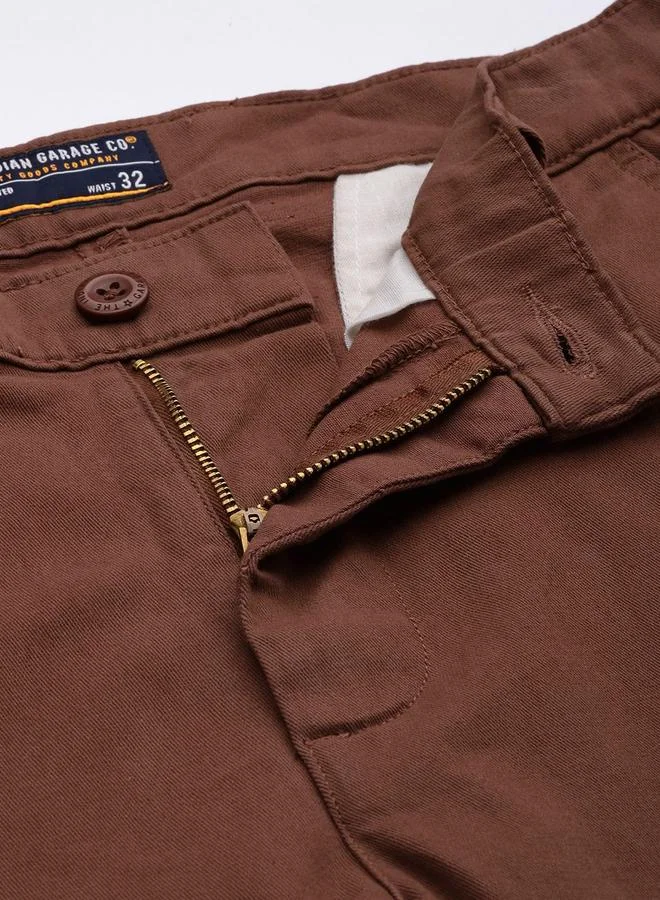 The Indian Garage Co  Men Brown Solid Slim Fit Cargo Pants for Men | Best Price UAE