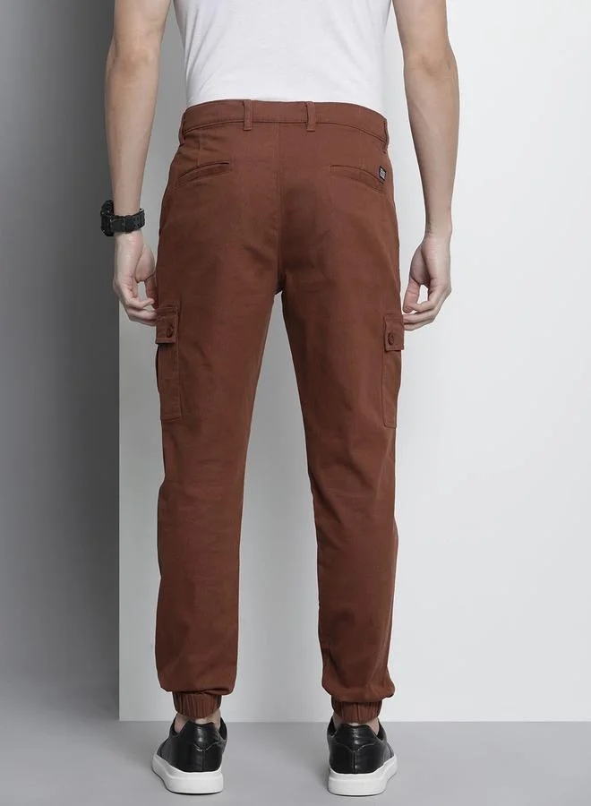 The Indian Garage Co  Men Brown Solid Slim Fit Cargo Pants for Men | Best Price UAE
