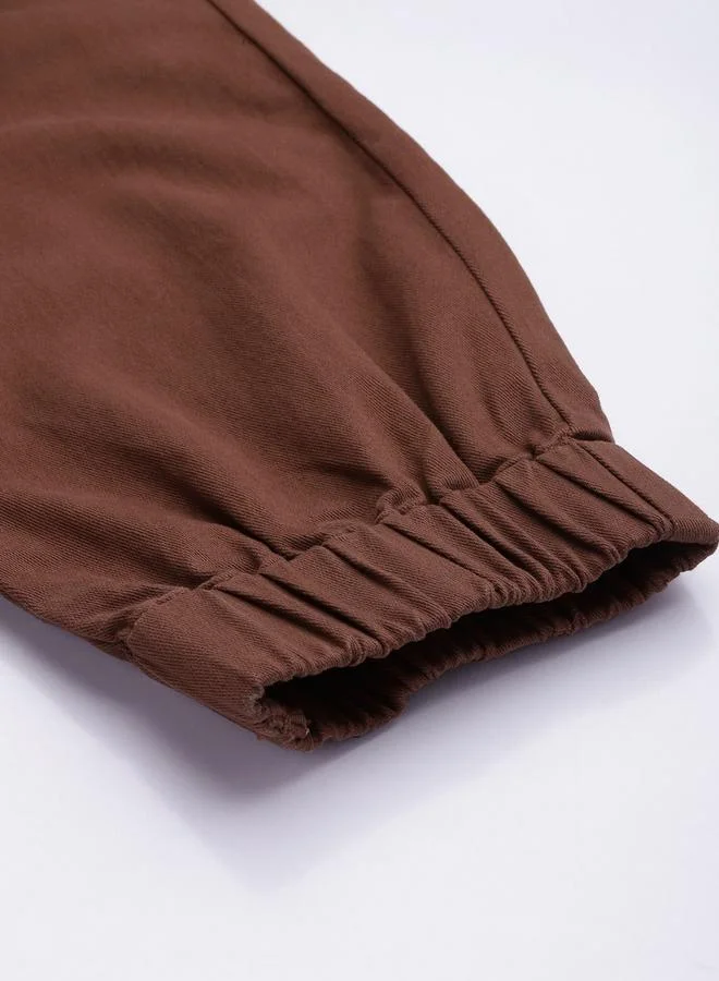 The Indian Garage Co  Men Brown Solid Slim Fit Cargo Pants for Men | Best Price UAE