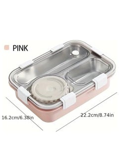 Brain Giggles BrainGiggles 3-Compartment Thermal Lunchbox with Removable Inner Tray - Insulated, Leak Proof Bento Box for Kids-Pink  - Image 2