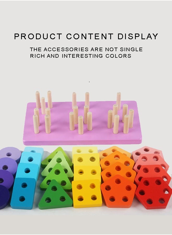 Wooden Educational Multicolour Shape Recognition Stacking Block Set For Baby