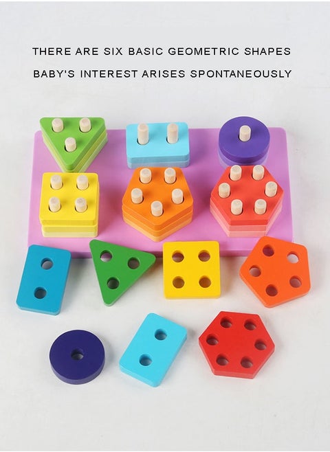 Wooden Educational Multicolour Shape Recognition Stacking Block Set For Baby