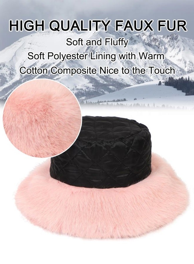 LA CARRIE Women's Fuzzy Wide Brim Faux Fur Bucket Hat Winter Warmer Fisherman Cap(Pink), Pink, One size - Image 2