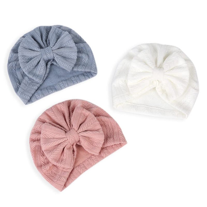 QandSweet 0-24 Months Newborn Girls' Hats Cotton and Linen Cap Infant Big Bow Hat Baby Shower (6 Pack) - Image 5