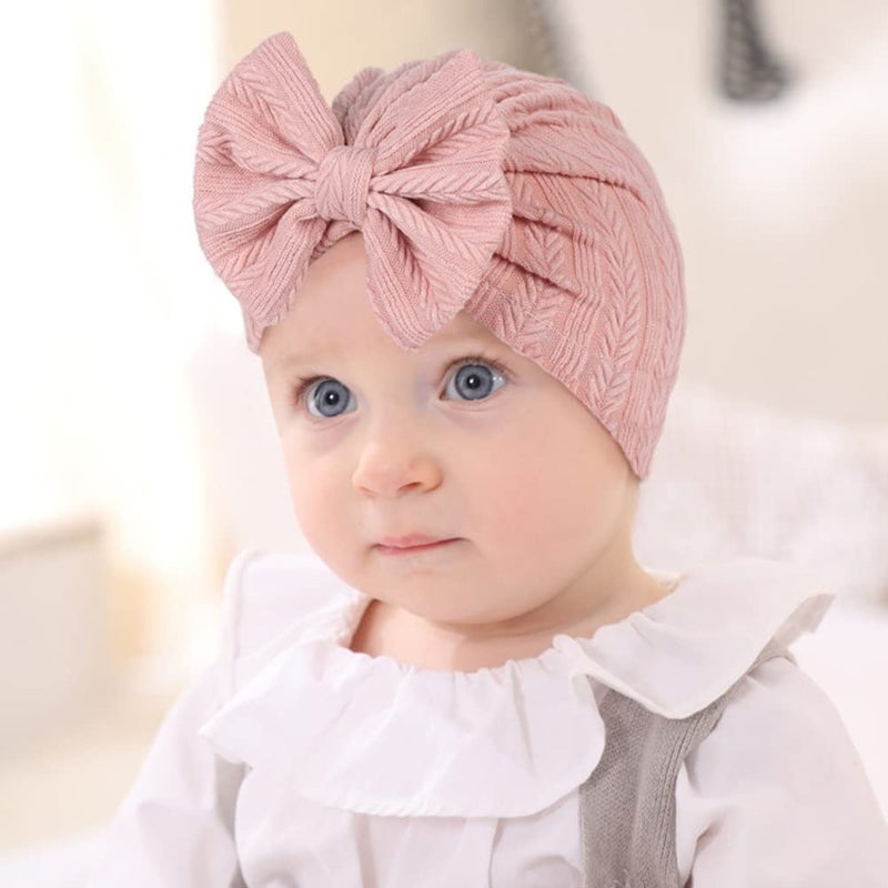 QandSweet 0-24 Months Newborn Girls' Hats Cotton and Linen Cap Infant Big Bow Hat Baby Shower (6 Pack) - Image 2