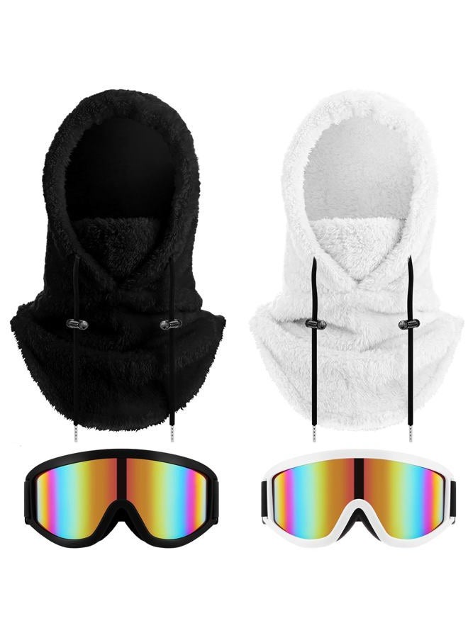 Jamntower 4 Pcs Ski Accessories Fleece Balaclava Mask with Snow Goggles Waterproof Winter Warm for Adults Men Women Outdoor, Black, White, One size - Image 1