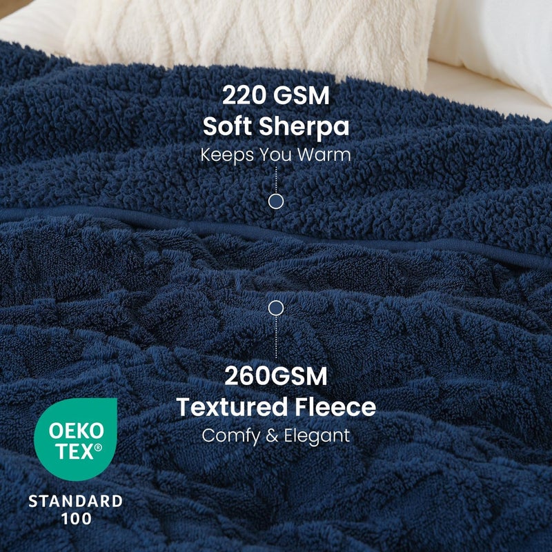 Drewin Weighted Blanket for Adults 20lbs Dual Sided Sherpa Weighted Blankets Posh Jacquard Cozy Warm Weighted Throw Blanket for Sleeping and Calming, Queen Size 60x80 inches, Navy Blue - Image 3