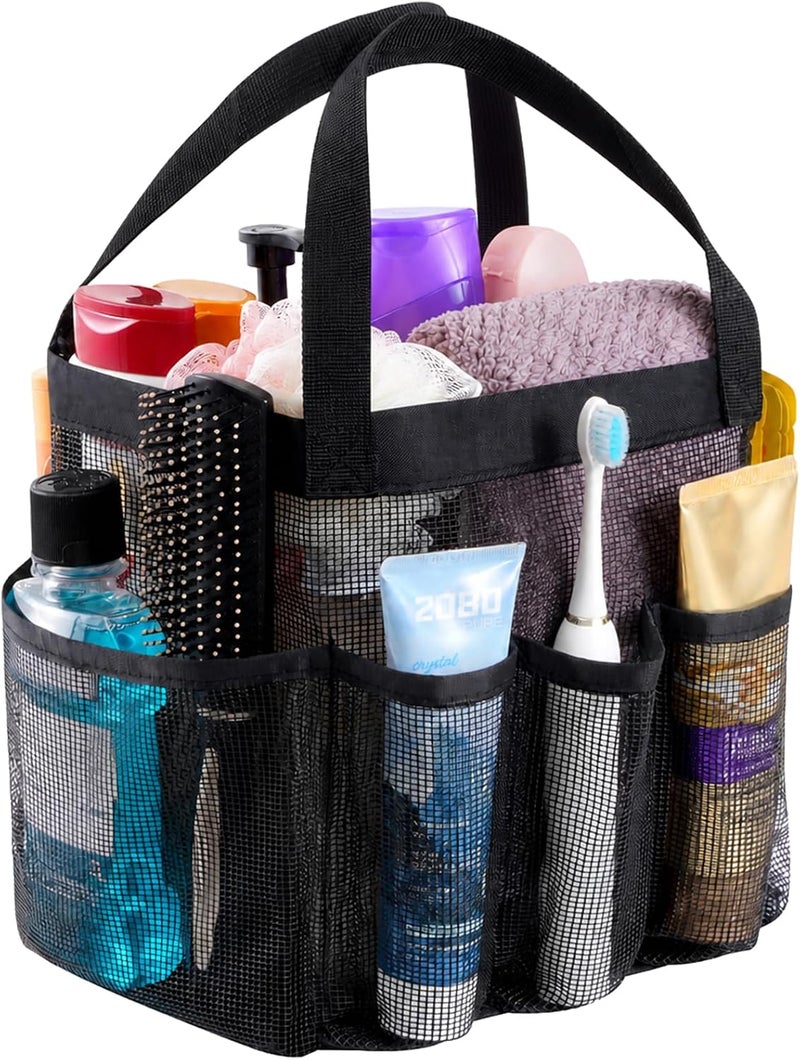 Lifewit Mesh Shower Caddy Portable for College Dorm Room Essentials with 7 Pockets, Freestanding Hanging Organizer Basket, Quick Dry Tote Bag for Camping, Bathroom, Beach, Travel, 1 Pack, Black - Image 1