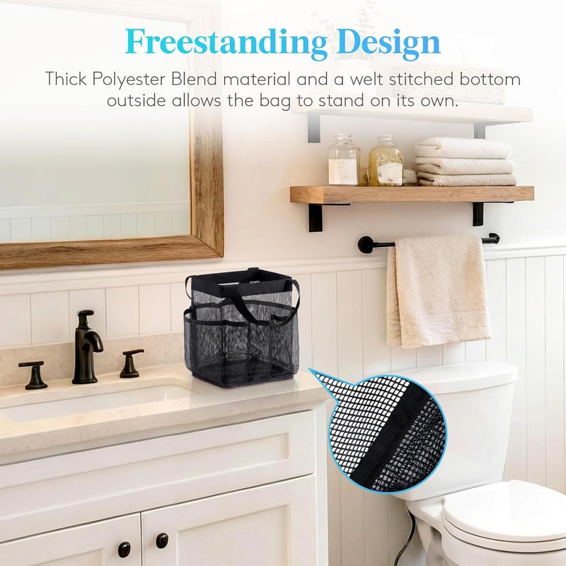 Lifewit Mesh Shower Caddy Portable for College Dorm Room Essentials with 7 Pockets, Freestanding Hanging Organizer Basket, Quick Dry Tote Bag for Camping, Bathroom, Beach, Travel, 1 Pack, Black - Image 2