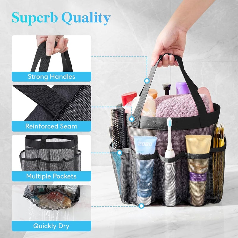 Lifewit Mesh Shower Caddy Portable for College Dorm Room Essentials with 7 Pockets, Freestanding Hanging Organizer Basket, Quick Dry Tote Bag for Camping, Bathroom, Beach, Travel, 1 Pack, Black - Image 5
