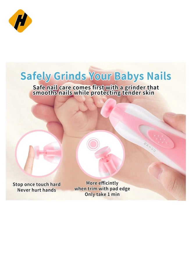 HuHa Baby Nail Trimmer Electric No Sharp Claws Hurt, Baby Nail File Kit Manicure Set,6 in 1 Safety Cutter Trimmer Clipper for Toes and Fingers Pink  - Image 5
