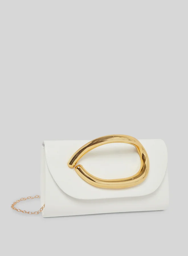 Styli White Clutch Bag with Gold Handle