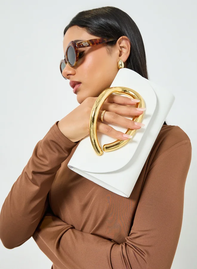 Styli White Clutch Bag with Gold Handle