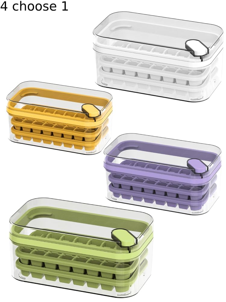 Shrevi Ice Cube Tray Set with Lid and Bin 2 Pack of Ice Cube Trays with 64 Ice Cube Molds for Freezing Green - Image 2