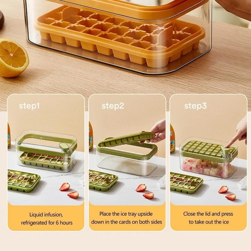 Shrevi Ice Cube Tray Set with Lid and Bin 2 Pack of Ice Cube Trays with 64 Ice Cube Molds for Freezing Green - Image 3