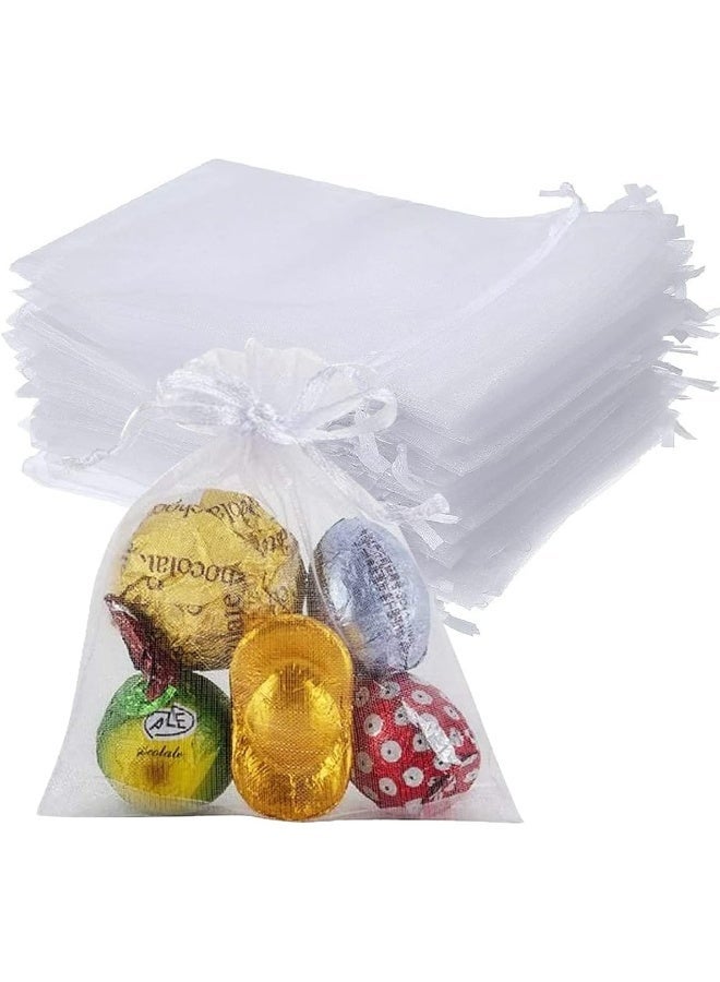 ECVV 100Pcs 2.8'x3.6'(7x9cm) White Organza Bags, Wedding Favor Bags with Drawstring, Jewelry Gift Bags Organza Favor Bags for Party, Festival, Christmas Festival Candy Bags - Image 2