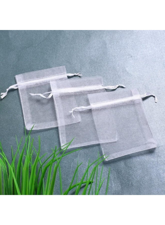ECVV 100Pcs 2.8'x3.6'(7x9cm) White Organza Bags, Wedding Favor Bags with Drawstring, Jewelry Gift Bags Organza Favor Bags for Party, Festival, Christmas Festival Candy Bags - Image 3